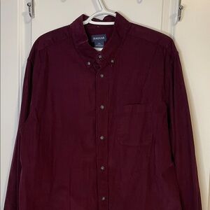 Haggar Men's Button-Down Shirt - 100% Cotton - Deep Burgundy
